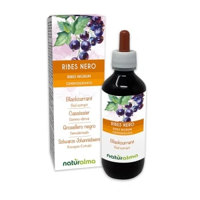 Afbeelding van Zwarte bes (Ribes nigrum) Alcoholvrij extract van verse knoppen Naturalma Vloeibaar druppels 200 ml Voedingssupplement Veganistisch
