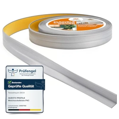Afbeelding van Zachte plint, zelfklevend, knikstrip, eindstrip voor keuken en badkamer, afdichtingstape, pvc, flexibel, dicht, decoratief, 10 mm x mm, 5 meter, zilver