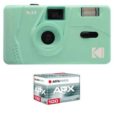 Afbeelding van Kodak Pack M35 Argentique + Pellicule 100 ASA Appareil Photo Rechargeable 35mm Mint Green, Objectif Grand Angle Fixe, Viseur optique , Flash Intégré APX 100, 36 poses
