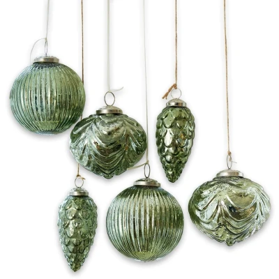 Afbeelding van LOBERON Kerstversiering set van 6 Silverhill antiekgroen