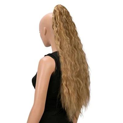 Afbeelding van CAISHA 70 cm Extra Lang Volumineus Golvend Haarstukje Met Clip On Vlecht Paardenstaart Hittebestendige Synthetische Vezels Bruinblonde Highlights H704