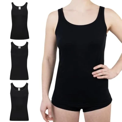 Afbeelding van SES hemd voor dames, verpakking van 3 stuks, 100% katoen, zwart, 42