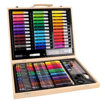 Afbeelding van MAIN D&#039;ARTISTE Tekenkoffer met 150 stuks Creatieve hobby 030227 Kleuren Hout Tekendoos Creativiteit Knutselactiviteiten Compleet pakket Beeldende kunst Vanaf 5 jaar