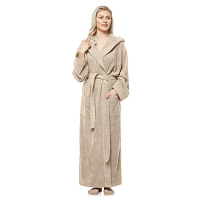 Afbeelding van Arus Pandora Damesbadjas met capuchon, Dames Maat: L lang, Unisex XL Beige