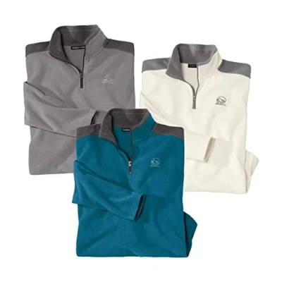 Afbeelding van Set van 3 herentruien microfleece voor heren, herentrui met ritssluiting, hoodies heren sweatshirts, verkrijgbaar in grote maten S tot 4XL., Medium Grijs, Ecru en Wilde Blauw, 4XL