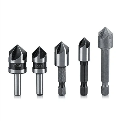Afbeelding van Verzinkboor Boor, Center Punch Set 5 Stuks Fluiten Snelwissel Bit Afkanten Cutter Gereedschap voor Hout/Houtbewerking/Timmerwerk
