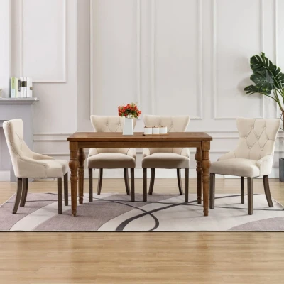 Afbeelding van Eetkamerstoelen 4 st stof beige