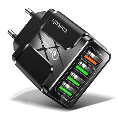 Afbeelding van QC 3.0 Meervoudige USB oplader met 4 poorten, Quick Charger 3.0, compatibel alle mobiele telefoons Samsun Galaxy, Note, Xiaomi, Huawei.