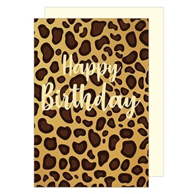 Afbeelding van Edition Seidel Premium verjaardagskaart met gouden reliëf en envelop. wenskaart bilet verjaardag Happy Birthday man vrouw luipaardpatroon Leo Style kaart (G2854 SW023)