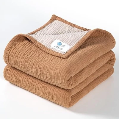 Afbeelding van Lulu moon Mousseline Baby Deken Katoenen Quilt Dekens voor Peuters Omkeerbare Kwekerij Wieg Jongens en Meisjes 47&quot;x47&quot; (Karamel)
