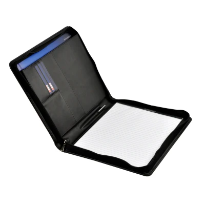 Afbeelding van DESQ® Schrijfmap leer met ritssluiting A4 incl. schrijfblok 20 vel Hoogwaardig Zwart