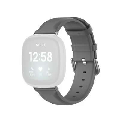Afbeelding van Fitbit Versa 3/4 &amp; Sense 1/2 leren bandje Donkergrijs