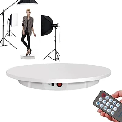 Afbeelding van Grote roterende displaystandaard met externe, elektrische draaitafel voor productfotografie 220 pond capaciteit, 360 graden gemotoriseerd platform draaitafel,White 60cm