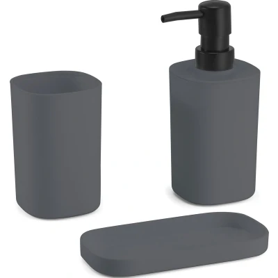 Afbeelding van MSV Badkamer accessoires set 3 delig Lona Kunststof Donkergrijs Zeeppompje/beker/schaaltje Badkameraccessoireset
