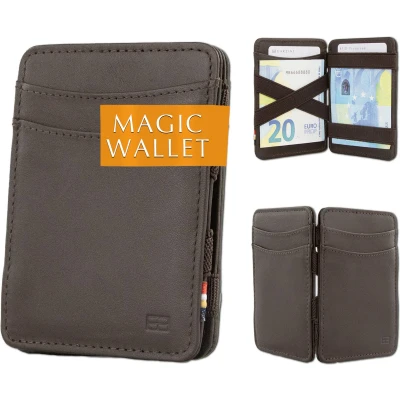 Afbeelding van Hunterson compacte portefeuille voor heren en dames uit leder, Magic Wallet met RFID bescherming, kaarthouder plaats 8 kaarten, Bruin