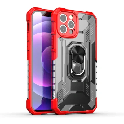 Afbeelding van Hoesje geschikt voor iPhone 13 Pro Max Backcover Rugged Armor Ringhouder Shockproof Extra valbescherming TPU Rood