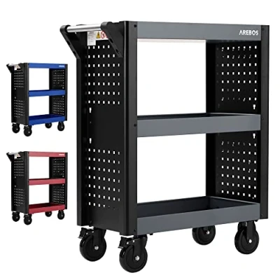 Afbeelding van AREBOS Servicetrolley Gereedschapswagen Rollenwagen Assemblagetrolley 3 vakken