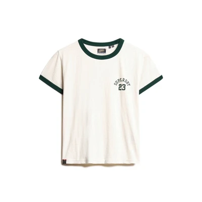 Afbeelding van Superdry Vrouwen Athletic Essentials Ringer T shirt met Aansluitende Pasvorm Crème Grootte: 42