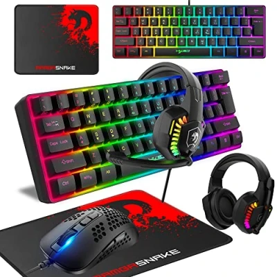 Afbeelding van KUIYN gaming toetsenbord en muis set, 60% bedrade compact mini 61 toetsen 11 RGB backlit volledige anti ghosting honingraat optisch model O headset muismat voor gamer