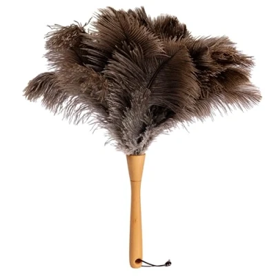 Afbeelding van Die Schuhanzieher stofdoek 40 cm met echte struisvogelveren handgemaakt z2375(Silver Floss)