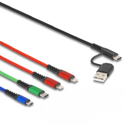 Afbeelding van Delock USB Ladekabel 4 in 1 Typ A + C™ zu 2 x Lightning™ /