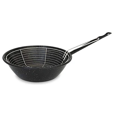 Afbeelding van Menax Friteuse met Mandje Koekenpan Geëmailleerd Anti Aanbakstaal Inhoud 4.3 Liter Diameter 28 cm