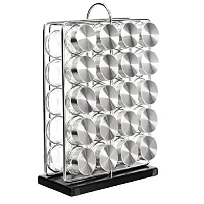 Afbeelding van Amazon Basics Kruidenrek, 20 glazen potjes, verticale constructie, zilver