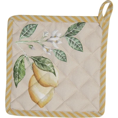 Afbeelding van Clayre &amp; Eef Pannenlap 20x20 cm Beige Geel Katoen Vierkant Citroen Afgiet