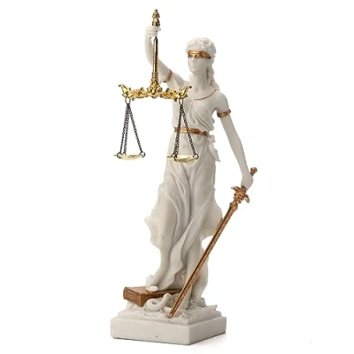 Afbeelding van Veronese Design 12 Inch Blind Lady Justice Themis Hars Standbeeld Witgouden Afwerking