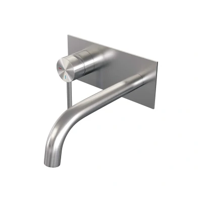 Afbeelding van Brauer Brushed Edition Wastafelmengkraan inbouw gebogen uitloop rechts hendel lang smal afdekplaat model A2 PVD geborsteld RVS
