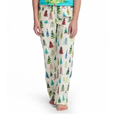 Afbeelding van Little Blue House Dames jersey broek pyjamabroek, pyjama, Kerstbomen, X Small, XS