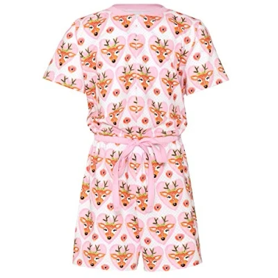 Afbeelding van Merry Style Meisjes Short Onesie Slaapoverall MS10 267(Roze/Hearts Herten, 122 128)