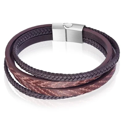 Afbeelding van Leren armband Mendes heren Edelstaal Multi Bruin 22cm