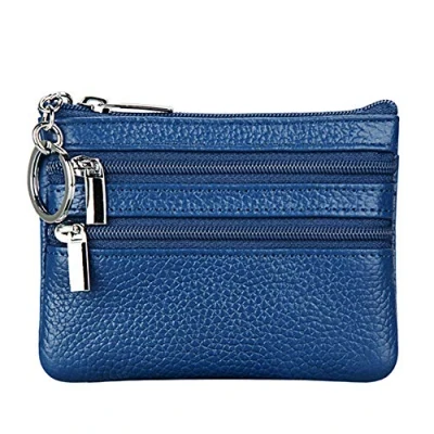 Afbeelding van Portemonnee van echt leer voor dames met sleutelhanger, Blauw, Eén maat,