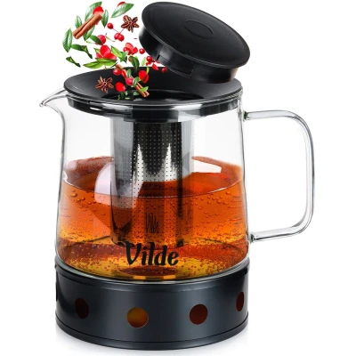 Afbeelding van Theepot met Filter Glas Hittebestendig Theewarmer 1,5 l Koffie en Thee Pot Infuser Theezeef Zeef