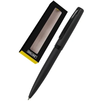 Afbeelding van Online balpen Eleganza Pure Black I hoogwaardige metalen zwart verwisselbare grote vulling clip schrijfkleur onuitwisbaar incl. geschenkverpakking