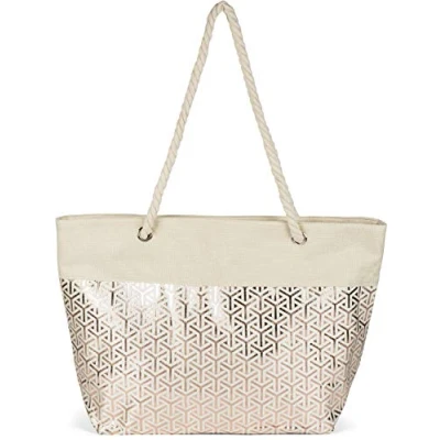 Afbeelding van styleBREAKER Dames XXL Grote strandtas met metallic oneindigheidspatroon en rits, schoudertas, shopper 02012347, Farbe:Beige roosgoud