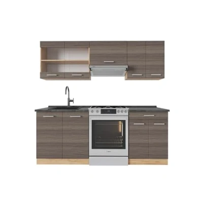 Afbeelding van Vicco Complete keukeneenheid R Line, Edel grijs/gouden eik, 200 cm , WB Antraciet