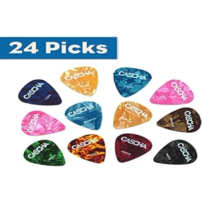Afbeelding van CASCHA HH 2191 gitaar Picks 24 delige set plectrum voor akoestische elektrische ukelele bas hoogwaardige plectrums in 3 verschillende diktes van slijtvast celluloid