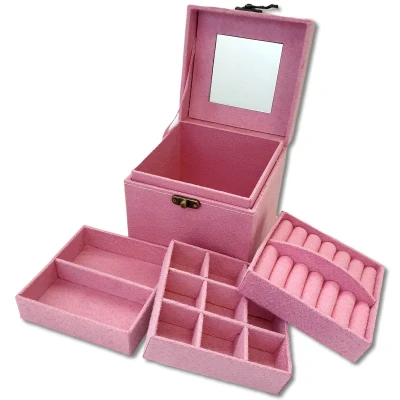 Afbeelding van Ilènne Sieradendoosje / juwelenkistje kind meisje vierkant licht roze