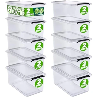 Afbeelding van DEUBA Opbergbox Set van 10 2l BPA Vrij Stapelbaar 19,5x15x11,5cm