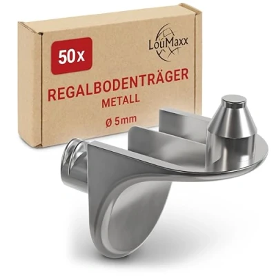 Afbeelding van LouMaxx Hoekplankdragers met dubbele appels, set van 50 plankdragers, veiligheidsbodemdragers 5 mm, inlegplankhouder zamak vernikkeld