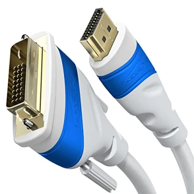 Afbeelding van KabelDirekt HDMI DVI adapterkabel met A.I.S. afscherming tegen storingsignalen 5 m (bi directioneel monitor kabel, D 24+1/HDMI apparaten monitors aansluiten, Full HD/1080, wit)