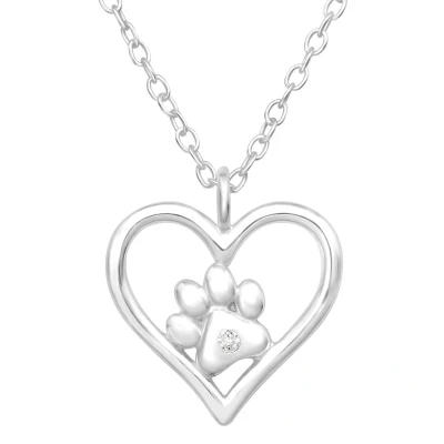 Afbeelding van JoyS Zilveren hartje hanger met dierenpootje inclusief ketting 45 cm poot afdruk zirkonia kinderketting