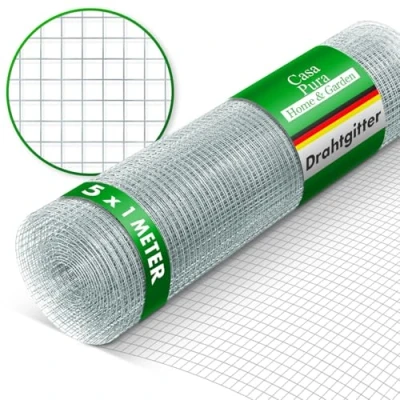 Afbeelding van Draadgaas fijnmazig maaswijdte 6,3 mm verzinkt 100 cm hoogte x 5 m lengte rol extra lang metalen gaas als volièregaas, konijnengaas, woelmuizenrooster voor verhoogde bloembedden in de tuin