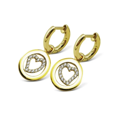 Afbeelding van Jwls4u Oorringen Sparkling Heart Silver Gold plated JE019G