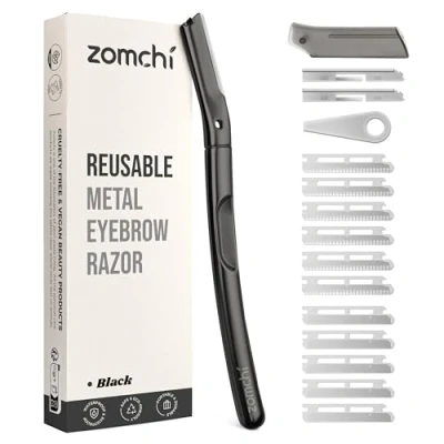 Afbeelding van ZOMCHI Dermaplaning tool voor gezicht met 11 navulmesjes, Dermaplane scheermes dames en heren, gezichtsscheermes precisie siliconenhoes, wenkbrauwscheermes,matzwart