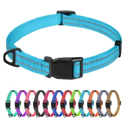 Afbeelding van TagMe Reflecterende nylon halsbanden, verstelbare klassieke halsband met snelsluiting gesp voor extra kleine honden, hemelsblauw, 1,5 cm breedte