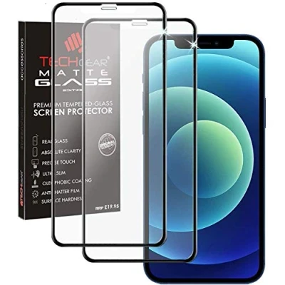 Afbeelding van TECHGEAR [2 stuks matte displaybeschermfolie voor iPhone 12, 12 Pro mat gehard glas, 3D bescherming, mat, anti reflectie, volledig scherm van compatibel met