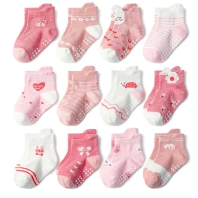 Afbeelding van Yafane 12 paar antislip sokken voor jongens en meisjes, uniseks, klein katoen, schattig, met manchetten, antislip, baby&#039;s, Veelkleurig 1, 3 5 Jaar